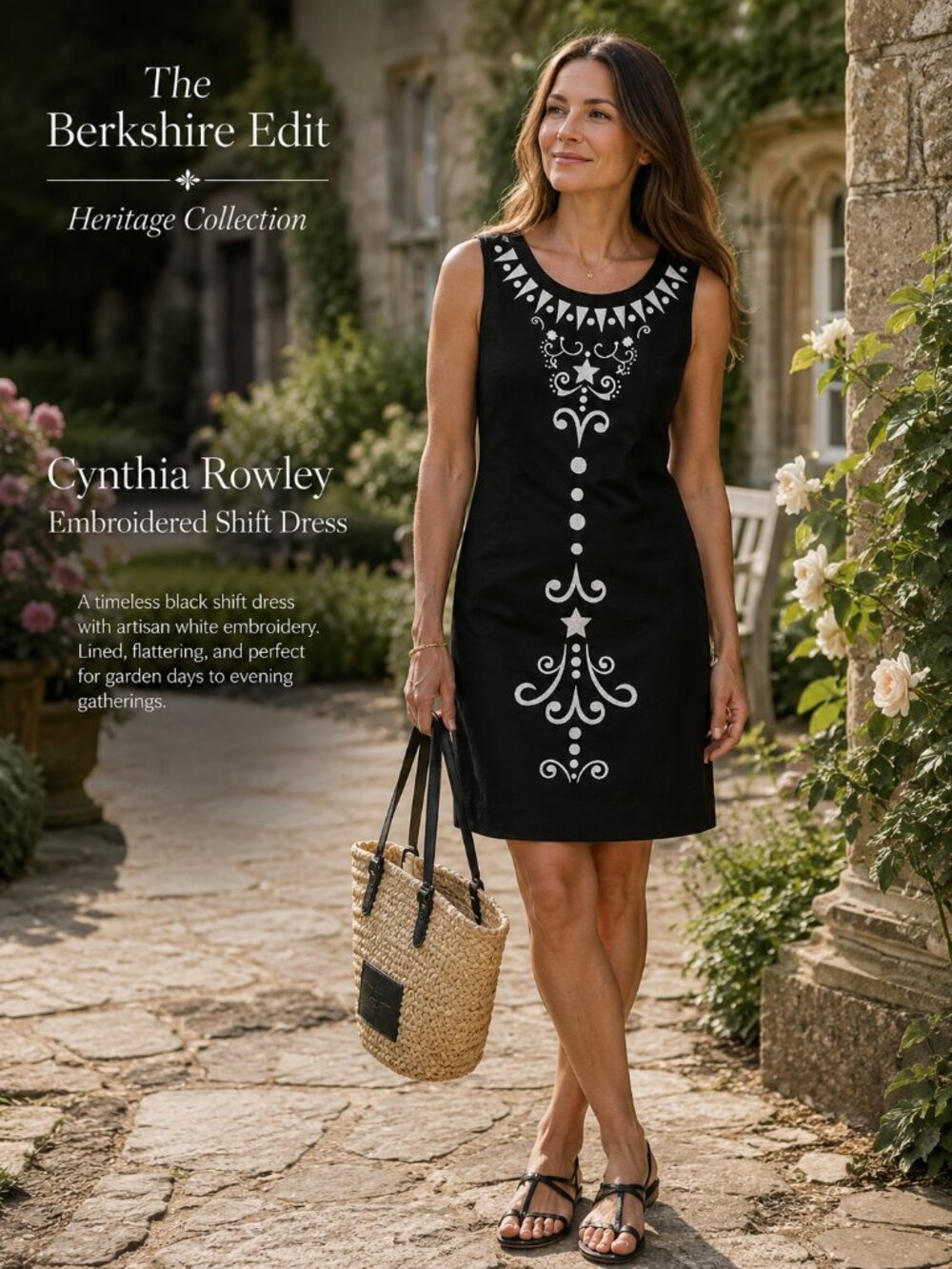 Cynthia Rowley Black Embroidered Shift Dress White Folk Art Size 4 Lined